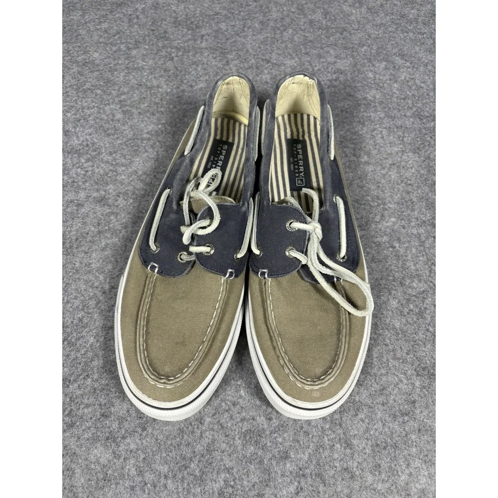 Sperry Top-Sider Bahama Boat Shoes 8.5 M Olive Navy Canvas Nautical Loafers